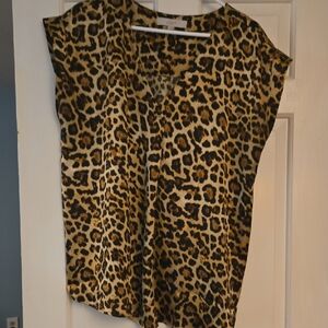 LOFT Black and Brown Graphic Cap Sleeve Blouse